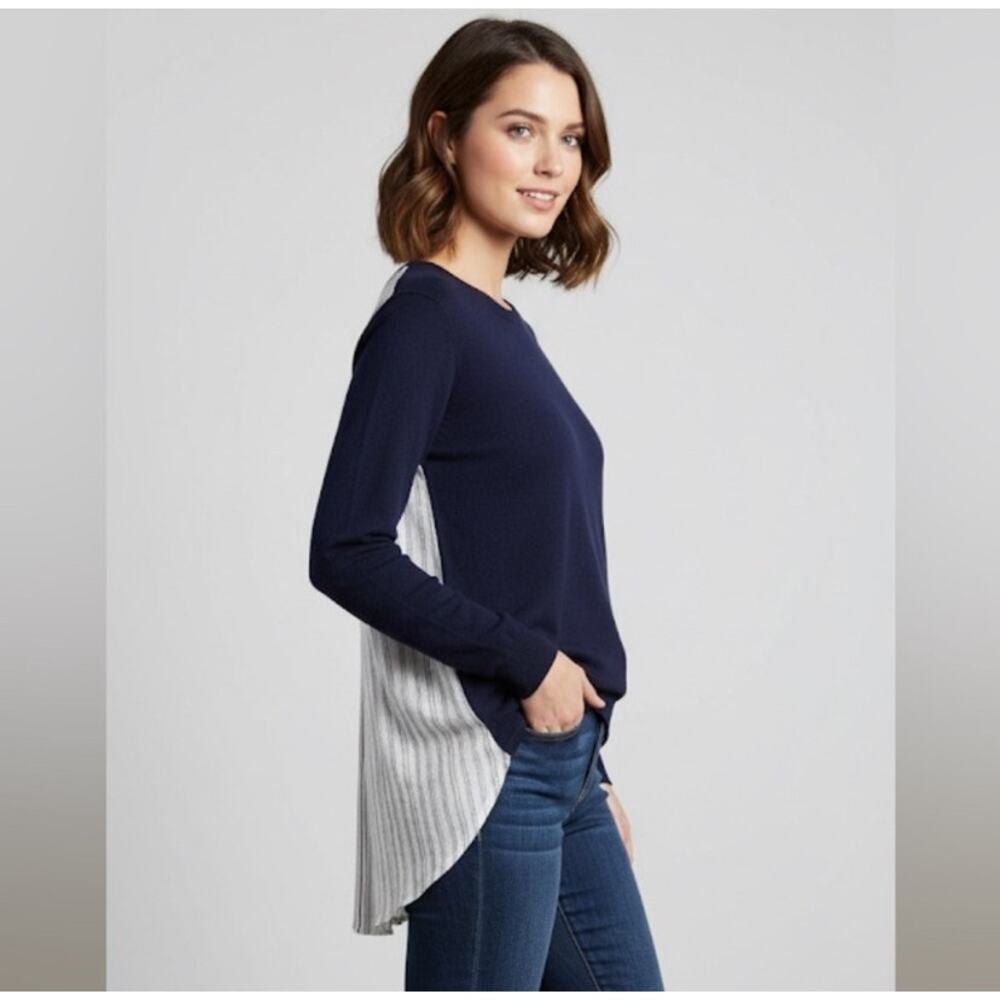 Jasmine & Juliana Navy Mixed Media Knit Sweater Polyester Blouse Top Large